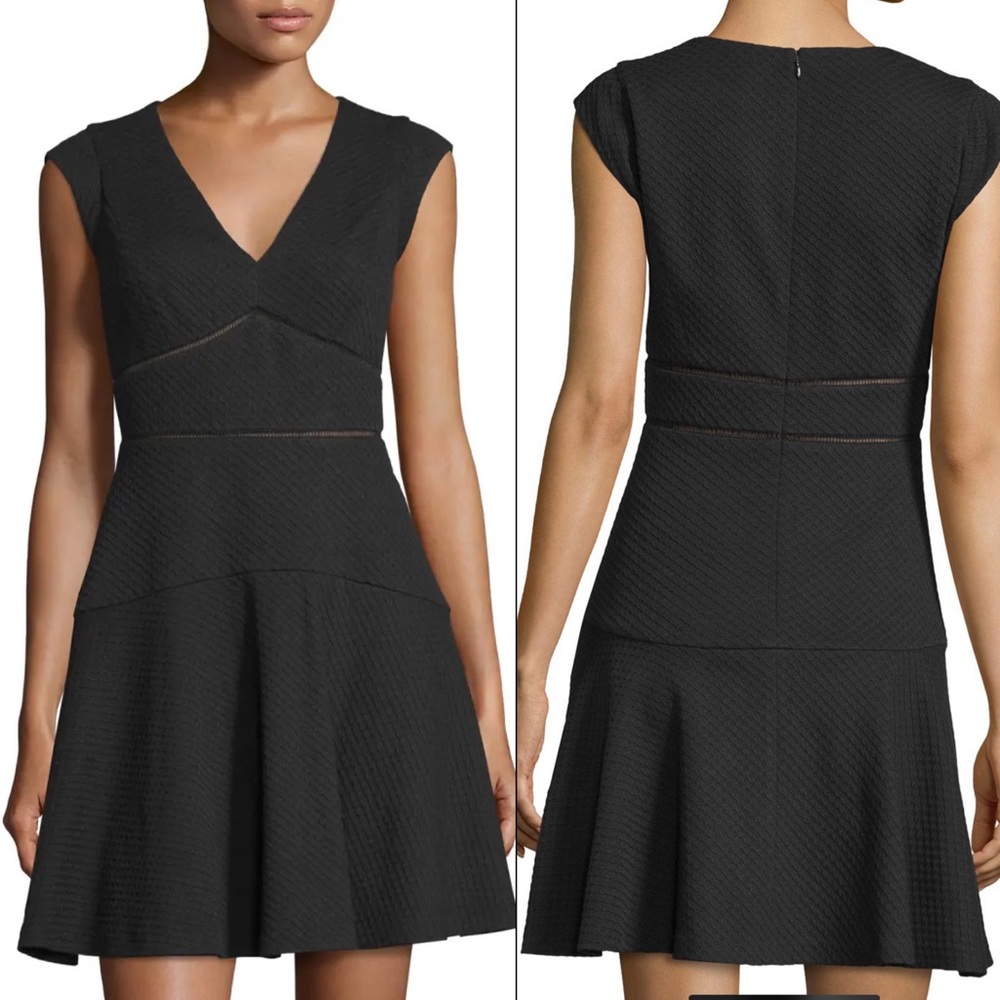 REBECCA TAYLOR Taylor Waffle-Knit Circle Dress Cutout Textured LBD Black…